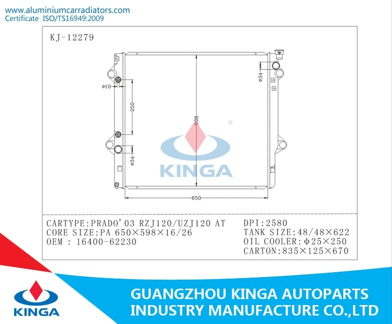 Auto Radiator For Prado`03 Rzj120/Uzj120 OEM: 16400-62230